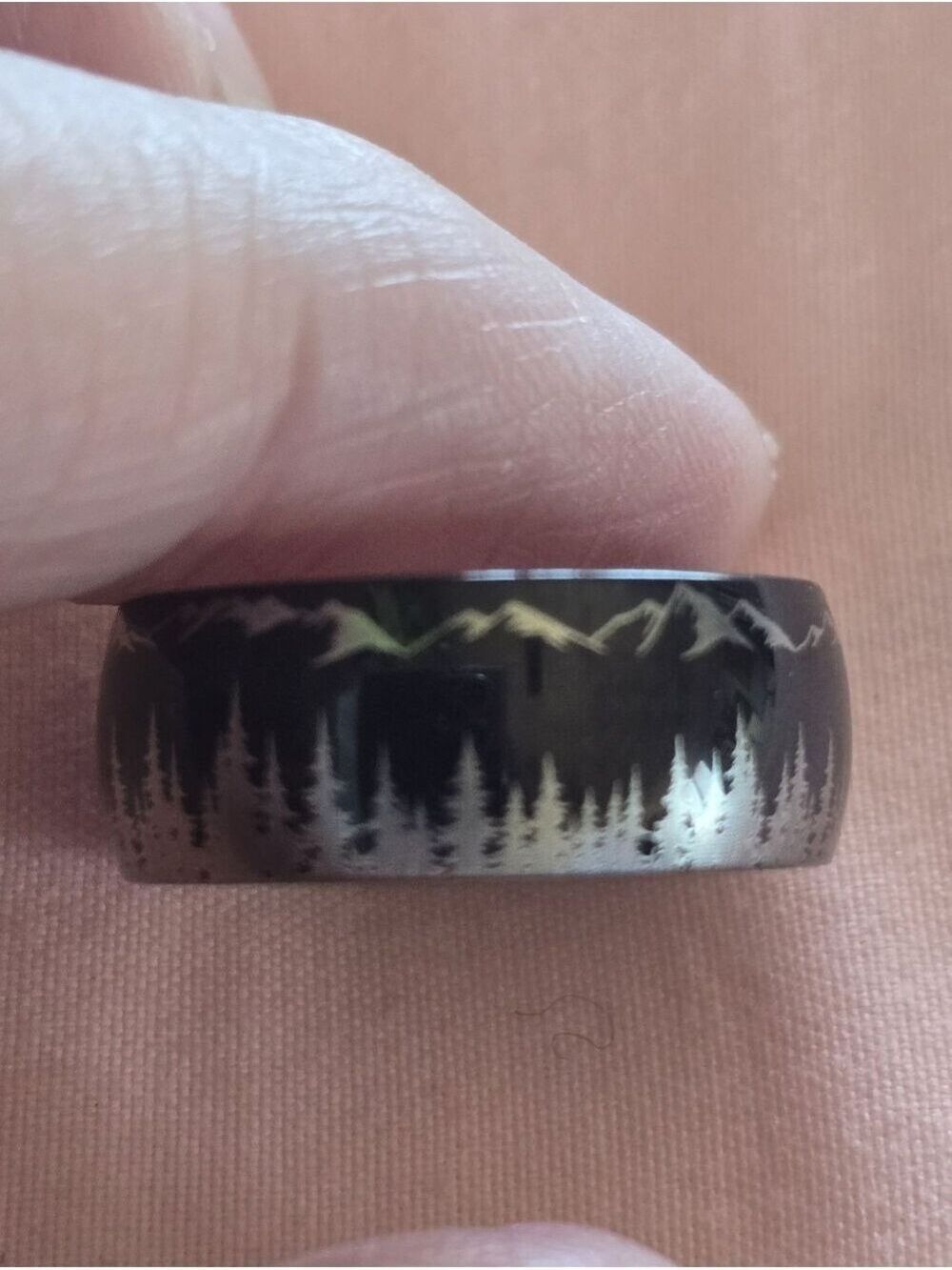 Black Tungsten Carbide Forest Landscape Ring